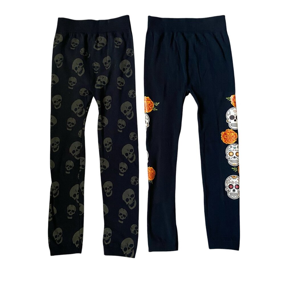 2 for $15 Gold Medal women's S/M soft black pull on skull leggings pants